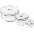 Set of 3 glass vacuum bowls with lid