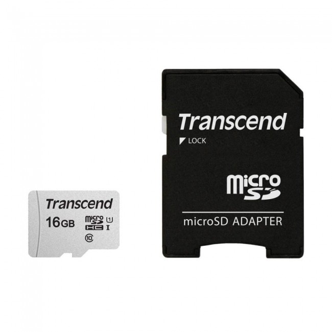 SD microSD Card 16GB Transcend SDHC USD300S-A w/Adapter