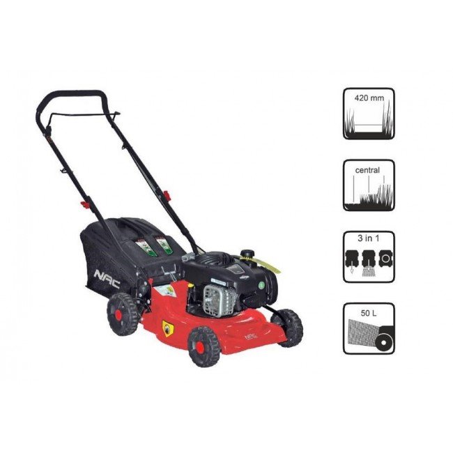 NAC PETROL LAWN MOWER WITHOUT DRIVE 42cm BRIGGS & STRATTON 125cc LP42-450E
