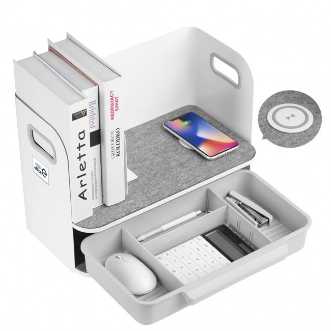 Desk organizer with drawer and wireless charger Ergo Office, white, max. 10kg, ER-441