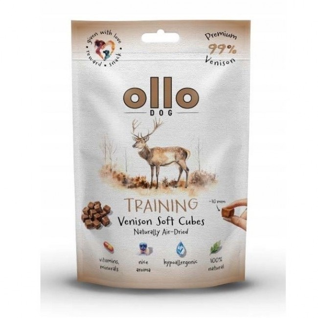 OLLO Air Dried Training Venison Cubes - dog treat - 80g