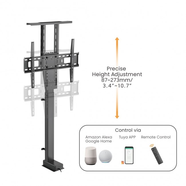 Maclean MC-866T Smart Motorized Electric TV Lift TUYA Mobile App Floor Mount Bracket Alexa Google Home 37''-80'' 60kg Cabinet VESA (EU plug)