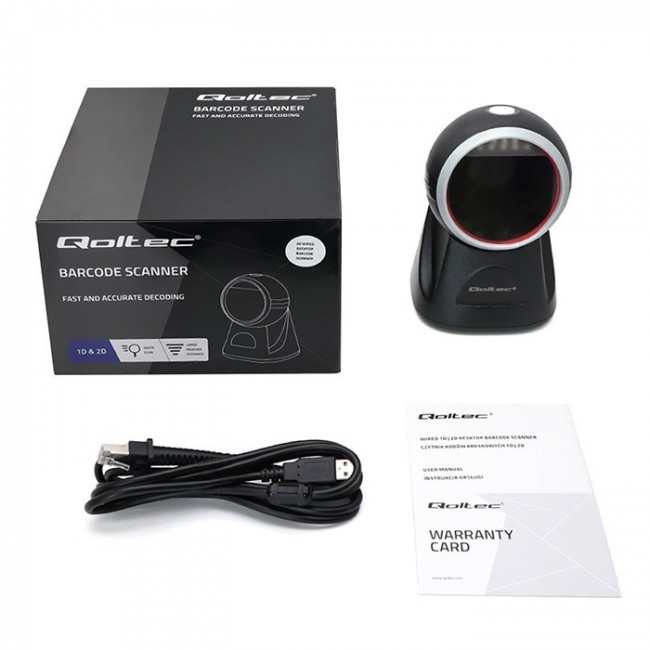 Qoltec Desktop Precision Reader 1D Barcode & QR Scanner | 2D