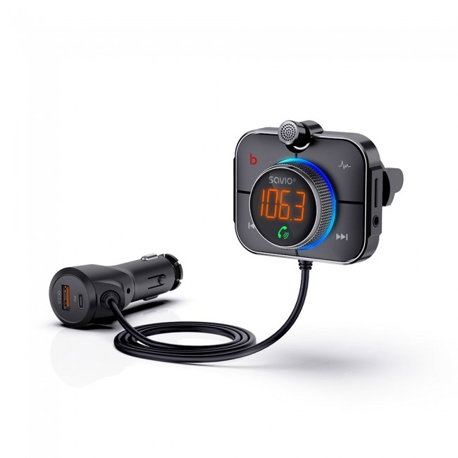 Savio TR-14 Transmiter FM z Bluetooth i adowarką PD 87.6 - 107.9 MHz Bluetooth/USB Black Savio TR-14 Transmiter FM z Bluetooth i adowarką PD 87.6 - 107.9 MHz Bluetooth/USB Black