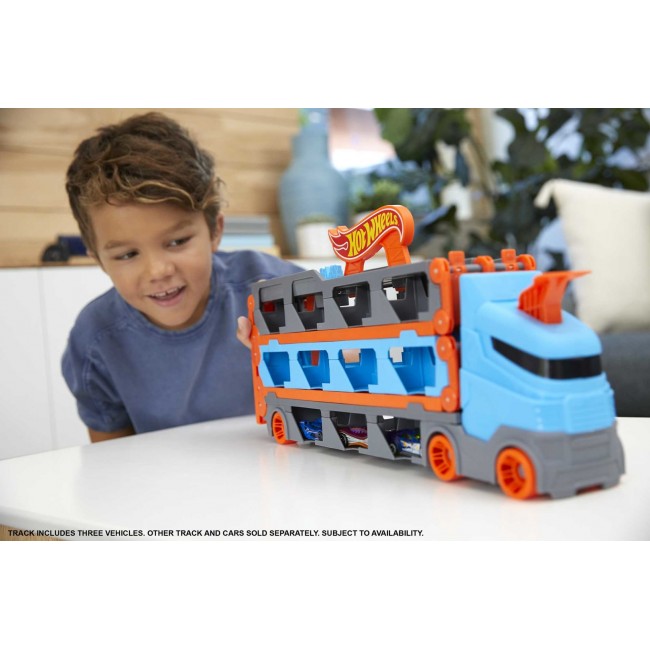 Hot Wheels City Speedway Hauler Carrier with 3 Toy Cars