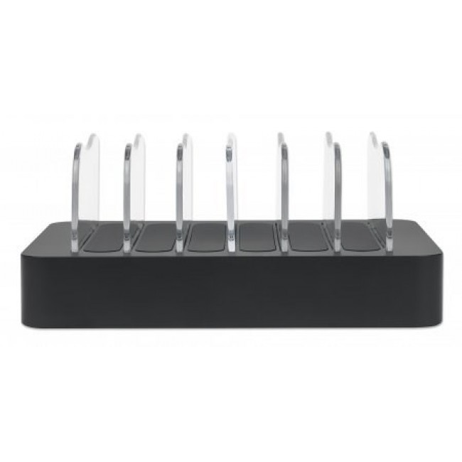 Manhattan Charging Station, 6x USB-A Ports, Outputs: 6x 2.4A, Smart IC, LED Indicator Lights, Black, Three Year Warranty