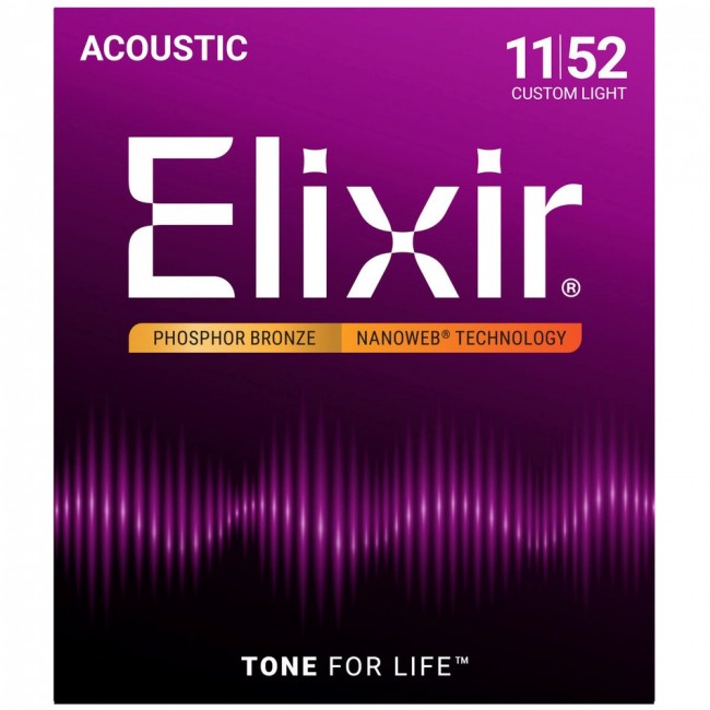 Elixir Strings 16027 Phosphor Bronze Custom Light NW - acoustic guitar strings (11-52)