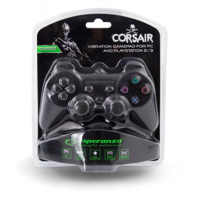 Esperanza EG106 Gaming Controller Joystick PC,Playstation 2,Playstation 3 Analogue / Digital USB 2.0 Black