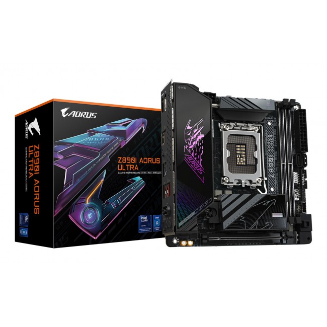 GIGABYTE Z890I AORUS ULTRA Motherboard - Supports Intel Core Ultra (Series 2) CPUs, 8+1+2 phases VRM, up to 8800MHz DDR5 (OC), 1xPCIe 5.0 + 1xPCIe 4.0, Wi-Fi 7, 2.5GbE LAN, Thunderbolt 4 GIGABYTE Z890I AORUS ULTRA Motherboard - Supports Intel Core Ultra (Series 2) CPUs, 8+1+2 phases VRM, up to 8800MHz DDR5 (OC), 1xPCIe 5.0 + 1xPCIe 4.0, Wi-Fi 7, 2.5GbE LAN, Thunderbolt 4