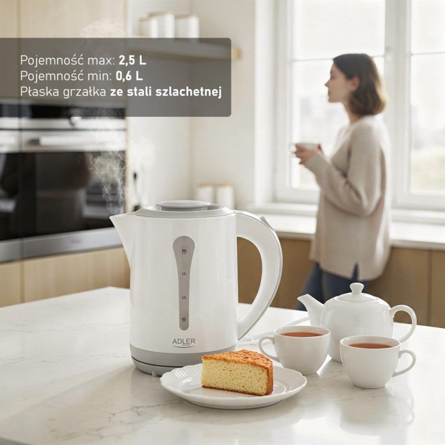 Adler AD 1244 electric kettle 2.5 L 2200 W white and blue Adler AD 1244 electric kettle 2.5 L 2200 W white and blue