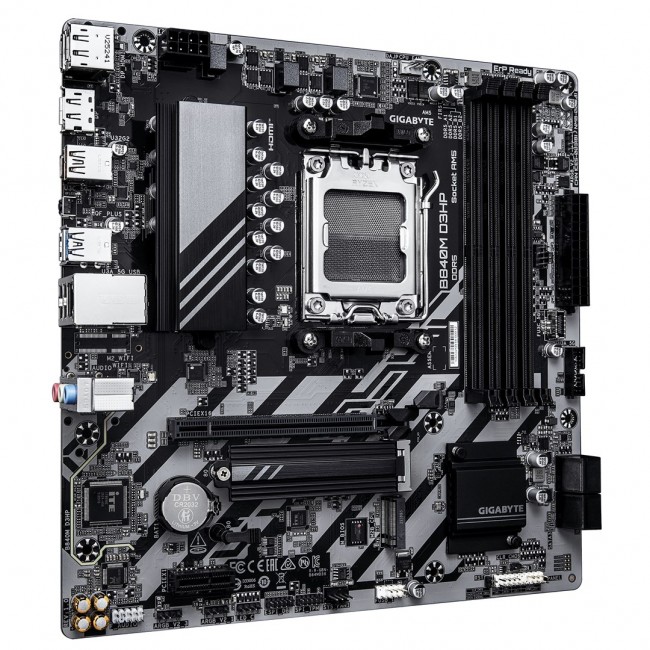 GIGABYTE B840M D3HP Motherboard - AMD Ryzen 9000 CPUs, 8+2+2 Phases VRM, up to 8200MHz DDR5(O.C), 2xPCIe 4.0 M.2, 1GbE LAN, USB 3.2 Gen 2