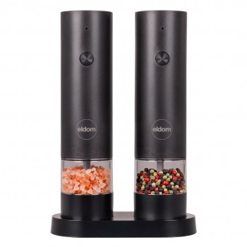 ELDOM ZMP5 BATTERY-POWERED PEPPER AND SALT GRINDER SET WITH STAND, BLACK