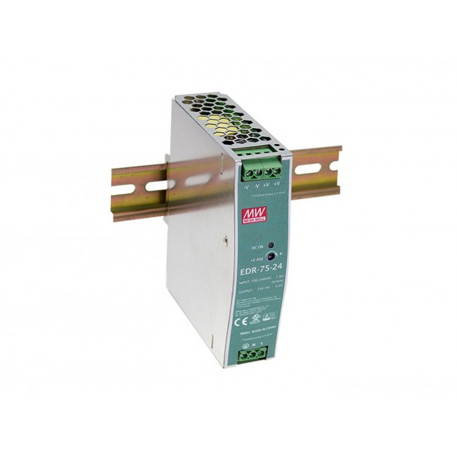 LevelOne 48V DC Industrial Power Supply, 75W, DIN-Rail, PoE Ready