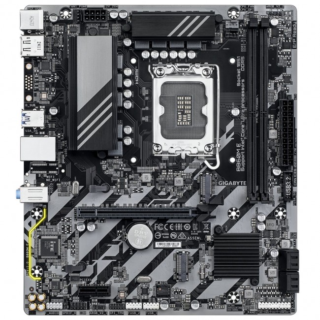 GIGABYTE B860M E Motherboard - Intel Core Ultra Series CPUs, 4+1+2 Phases VRM, up to 8800MHz DDR5 (O.C), 2xPCIe 4.0 M.2, 1GbE LAN, USB 3.2 Gen 1
