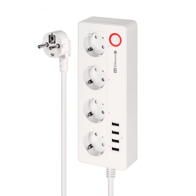 Listwa sieciowa Kruger&Matz 4 gniazda typu niemieckiego i 4xUSB 2100 mA Connect P6 Tuya