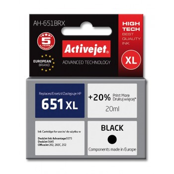 Activejet AH-651BRX Ink (replacement for HP 651 C2P10AE Premium 20 ml black)