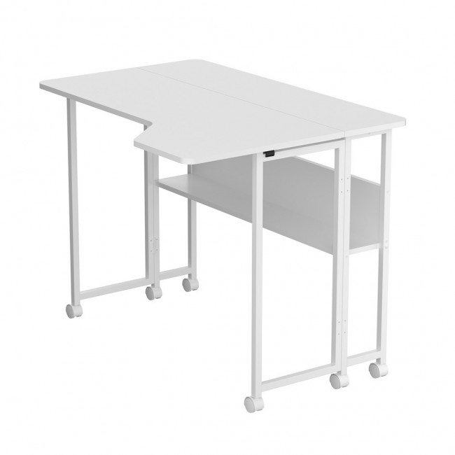 Maclean Folding Desk/Table, White, Mobile, 100x73 cm, max. 50 kg, Corner, L-Shaped, MC-126 L/W