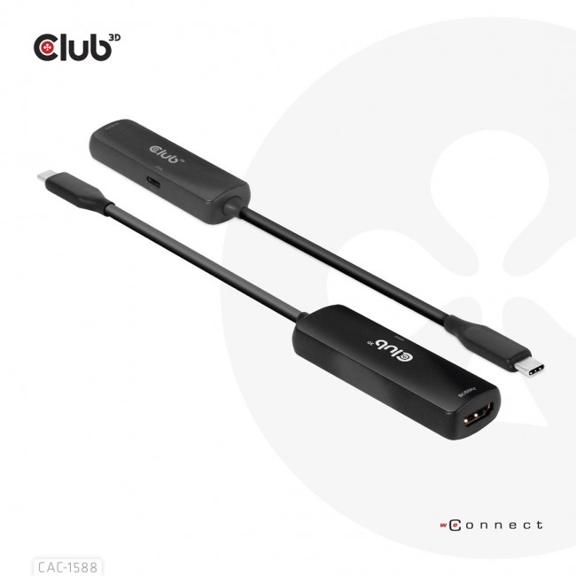 CLUB3D USB Gen2 Type-C to HDMI 8K60Hz or 4K120Hz HDR10+ with DSC1.2 with Power Delivery 3.0 Active Adapter M/F