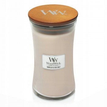 Large WOODWICK Vanilla & Sea Salt Scented Candle, with wooden wick, 1 piece