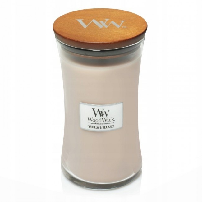 Large WOODWICK Vanilla & Sea Salt Scented Candle, with wooden wick, 1 piece Large WOODWICK Vanilla & Sea Salt Scented Candle, with wooden wick, 1 piece