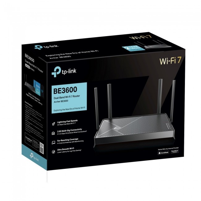 TP-Link Archer BE3600 wireless router 2.5 Gigabit Ethernet Dual-band (2.4 GHz / 5 GHz) Black TP-Link Archer BE3600 wireless router 2.5 Gigabit Ethernet Dual-band (2.4 GHz / 5 GHz) Black