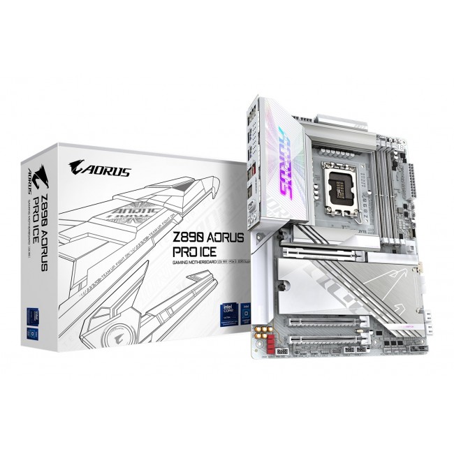 GIGABYTE Z890 AORUS PRO ICE Motherboard - Supports Intel Core Ultra (Series 2) CPUs, 16+1+2 phases VRM, up to 9500MHz DDR5 (OC), 1xPCIe 5.0 + 4xPCIe 4.0, Wi-Fi 7, 5GbE LAN, Thunderbolt 4