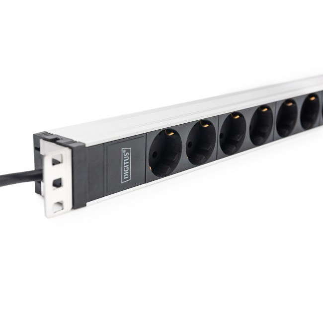 Digitus Socket Strip with Aluminum Profile, 8-way safety socket, 2 m cable, IEC C20 plug