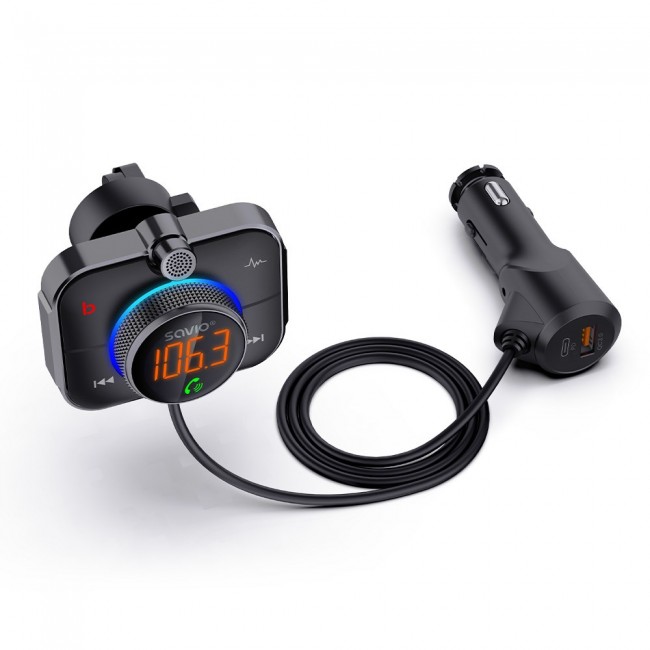 Savio TR-14 Transmiter FM z Bluetooth i adowarką PD 87.6 - 107.9 MHz Bluetooth/USB Black Savio TR-14 Transmiter FM z Bluetooth i adowarką PD 87.6 - 107.9 MHz Bluetooth/USB Black
