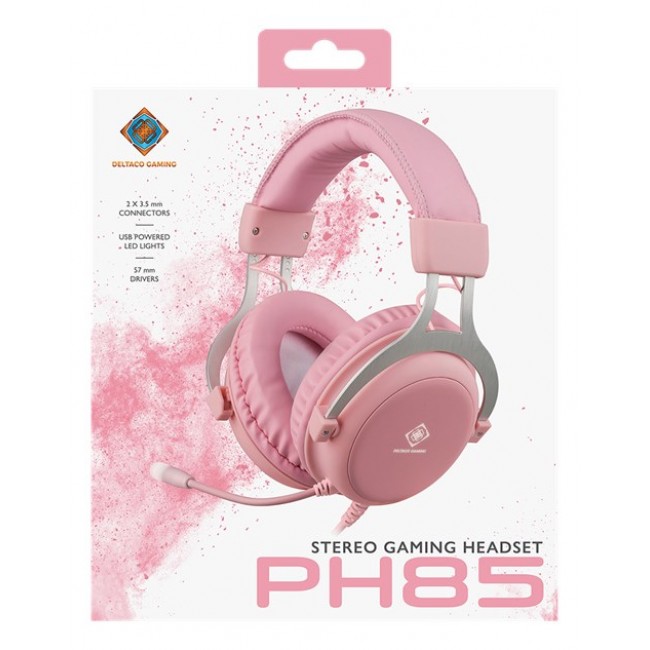 Deltaco Gaming GAM-030-P headphones/headset Wired Head-band USB Type-A Pink