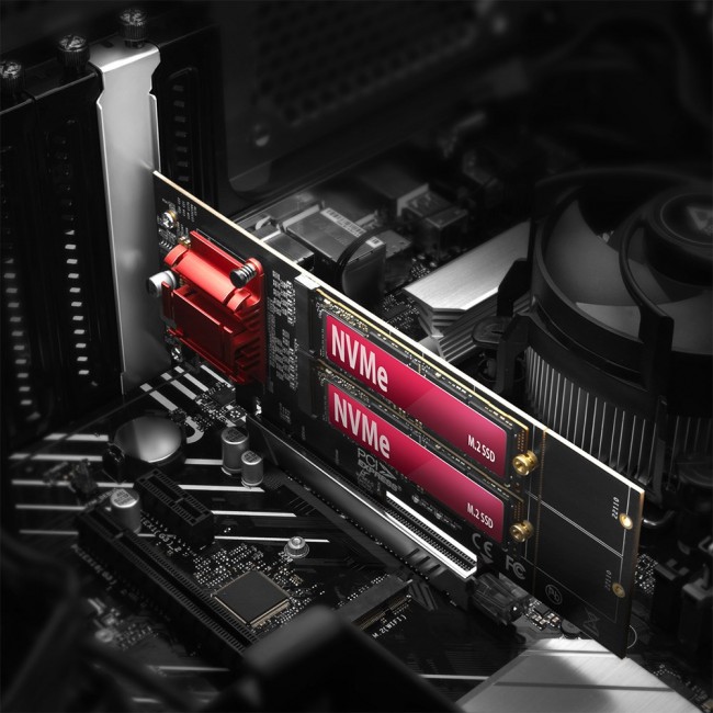 Axagon PCEM2-ND PCIe x8 - dual M.2 NVMe M-key slot adapter, RAID, dataswitch, w. SP & LP