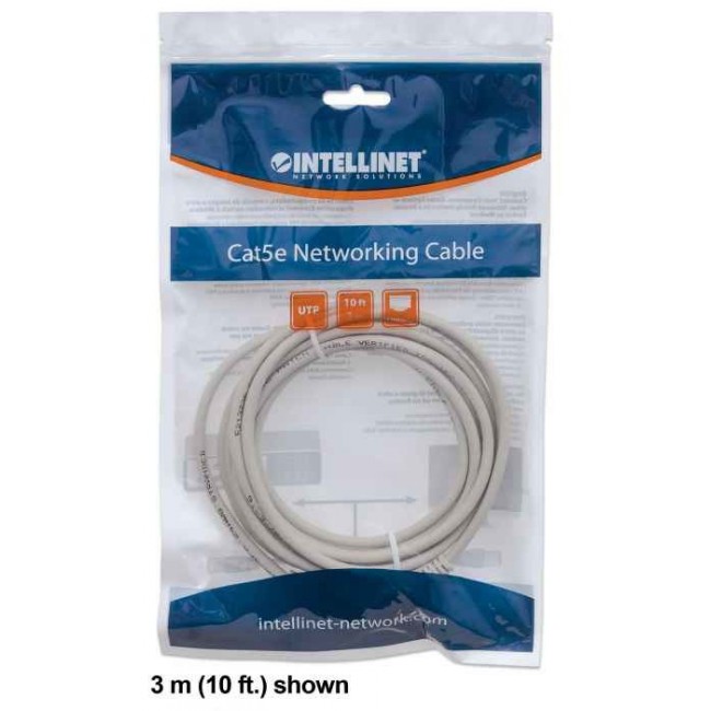 Intellinet Network Patch Cable, Cat6, 1m, Grey, CCA, U/UTP, PVC, RJ45, Gold Plated Contacts, Snagless, Booted, Lifetime Warranty, Polybag