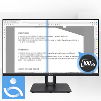 MSI Pro MP245PG 24 Inch Monitor, FHD (1920 x 1080), 100Hz, IPS, 1ms, 1x HDMI 1.4b, 1x DP 1.2a output, 1x D-Sub(VGA), Built-in Speakers, Anti-Glare, Anti-Flicker, Less Blue light, T V Certified, VESA, Kensington, 4-way adjustable stand, Black