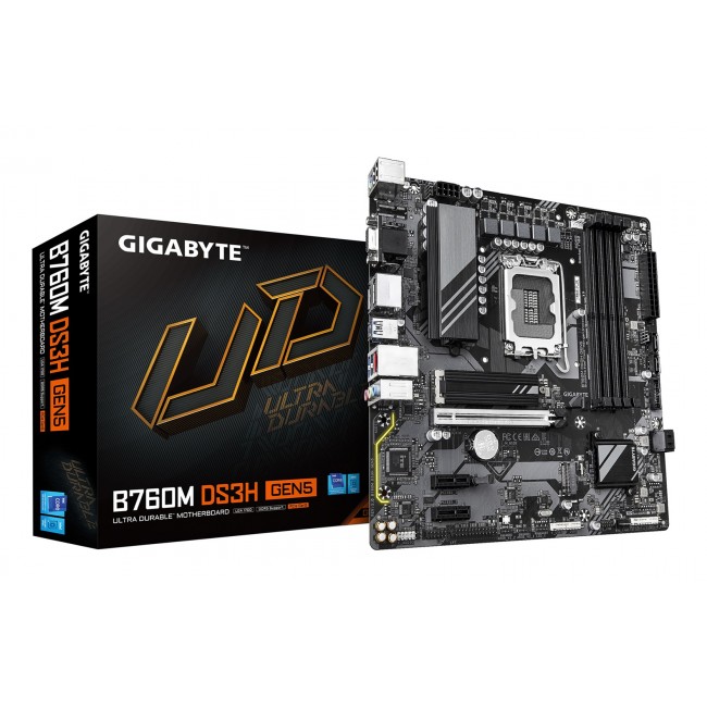 GIGABYTE B760M DS3H GEN5 Motherboard - Supports Intel Core 14th Gen CPUs, 6+2+1 Phases Digital VRM, up to 5600MHz DDR5, 2xPCIe 4.0 M.2, 2.5GbE LAN, USB 3.2 Gen2