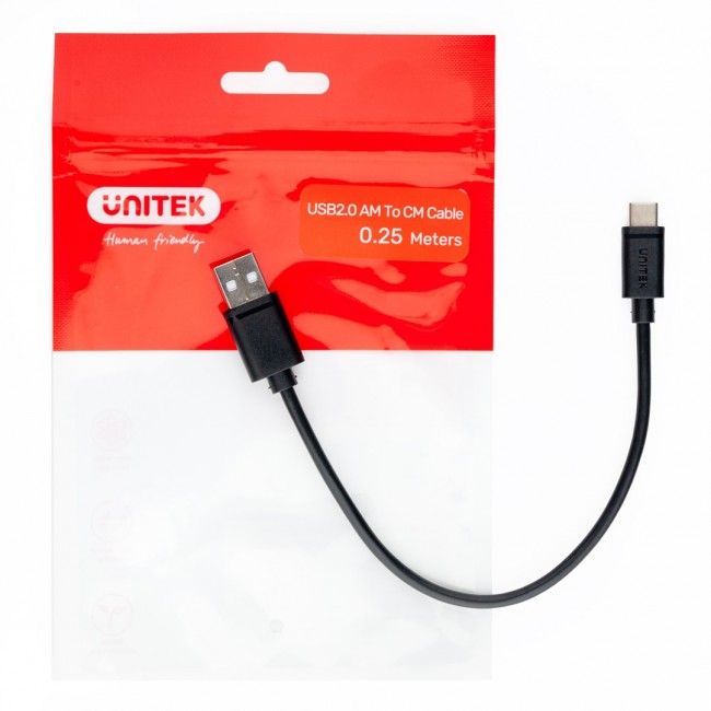 UNITEK USB CABLE USB-A USB-C 25CM, Y-C480BK UNITEK USB CABLE USB-A USB-C 25CM, Y-C480BK