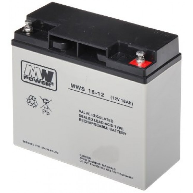 MPL MW POWER MWS 18-12 UPS battery Lead-acid accumulator VRLA AGM Maintenance-free 12 V 18 Ah Black, Grey