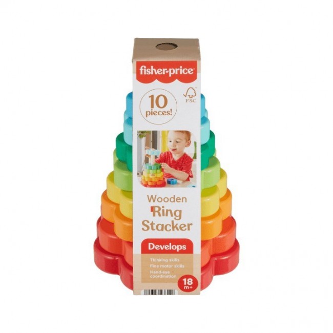 Fisher-Price Wooden Ring Stacker Toddler Fine Motor Toy, 10 Wood Pieces Fisher-Price Wooden Ring Stacker Toddler Fine Motor Toy, 10 Wood Pieces