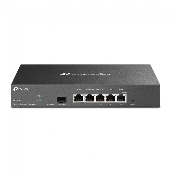 TP-LINK | SafeStream Gigabit Multi-WAN VPN Router | ER7206 | Mbit/s | 10/100/1000 Mbit/s | Ethernet LAN (RJ-45) ports 1 Gigabit SFP WAN Port, 1 Gigabit RJ45 WAN Port, 2x Gigabit RJ45 LAN Ports 2 Gigabit WAN/LAN RJ45 Ports | MU-MiMO TP-LINK | SafeStream Gigabit Multi-WAN VPN Router | ER7206 | Mbit/s | 10/100/1000 Mbit/s | Ethernet LAN (RJ-45) ports 1 Gigabit SFP WAN Port, 1 Gigabit RJ45 WAN Port, 2x Gigabit RJ45 LAN Ports 2 Gigabit WAN/LAN RJ45 Ports | MU-MiMO