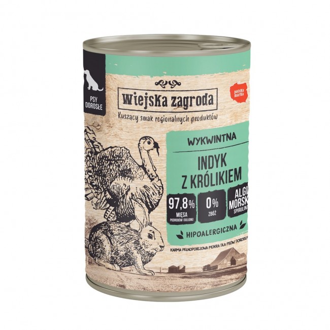 WIEJSKA ZAGRODA Turkey with rabbit - wet dog food - 400g WIEJSKA ZAGRODA Turkey with rabbit - wet dog food - 400g