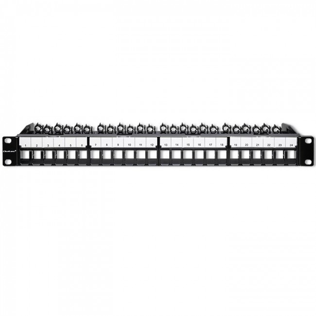 Qoltec 54516 Patch panel for 19'' rack | 24 ports | 1U | UTP | Black