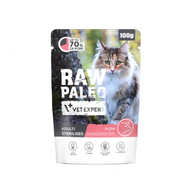 VETEXPERT Raw Paleo Adult Sterilised Pork - wet cat food - 100g VETEXPERT Raw Paleo Adult Sterilised Pork - wet cat food - 100g