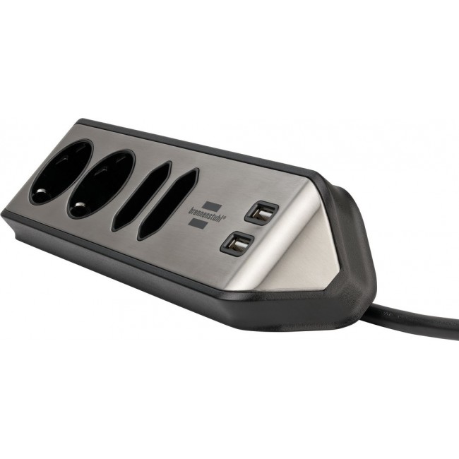 Brennenstuhl 1153590410 power extension 2 m 4 AC outlet(s) Indoor Black, Silver