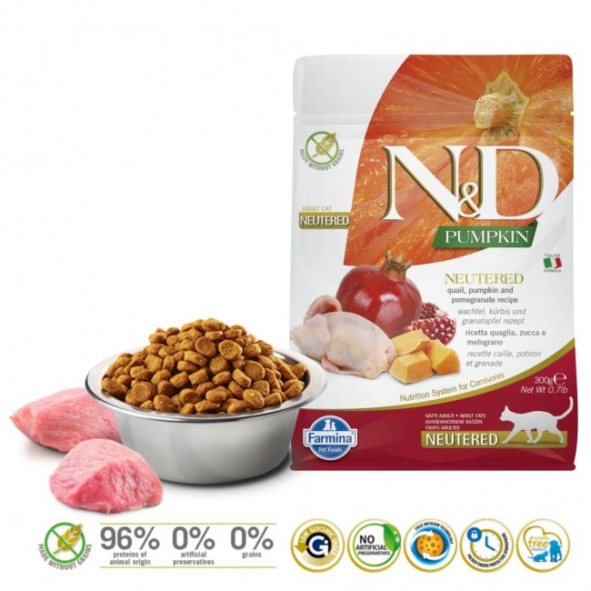 FARMINA N&D Pumpkin Cat Quail and Pomegranate Neutered Adult - dry cat food - 300 g FARMINA N&D Pumpkin Cat Quail and Pomegranate Neutered Adult - dry cat food - 300 g