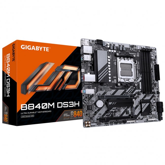 GIGABYTE B840M DS3H Motherboard - AMD Ryzen 9000 CPUs, 8+2+2 Phases VRM, up to 8200MHz DDR5, 2xPCIe 4.0 M.2, 2.5GbE LAN, USB 3.2 Gen 1 GIGABYTE B840M DS3H Motherboard - AMD Ryzen 9000 CPUs, 8+2+2 Phases VRM, up to 8200MHz DDR5, 2xPCIe 4.0 M.2, 2.5GbE LAN, USB 3.2 Gen 1