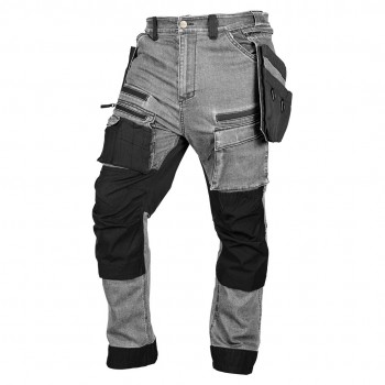 Spodnie robocze DENIM, wzmocnienia Cordura, odpinane kieszenie kaburowe, szare, rozmiar XXL