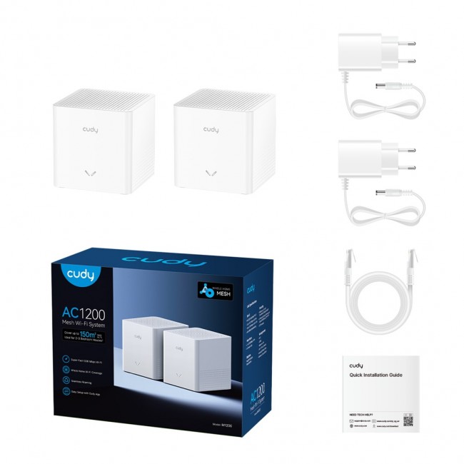 Cudy AC1200 Mesh Wi-Fi System, M1200 2.0, 2-Pack Dual-band (2.4 GHz / 5 GHz) Wi-Fi 5 (802.11ac) White Internal Cudy AC1200 Mesh Wi-Fi System, M1200 2.0, 2-Pack Dual-band (2.4 GHz / 5 GHz) Wi-Fi 5 (802.11ac) White Internal