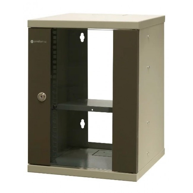 EMITERNET Single hanging cabinet 10'' 9U, sheet metal/glass doors, 325 330x445mm (width/depth/height) EM/SOHO-9U