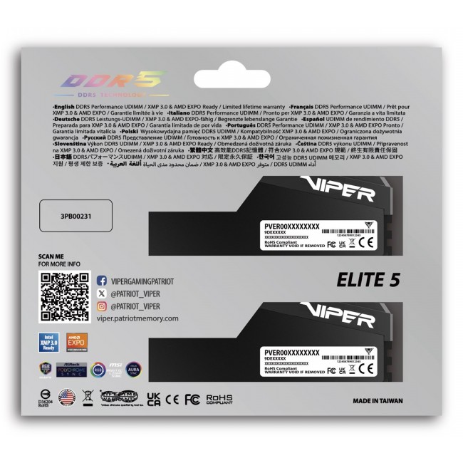 Patriot Memory Viper Elite 5 Ultra VEUR532G6028K memory module 32 GB 2 x 16 GB DDR5 6000 MT/s 288-pin DIMM