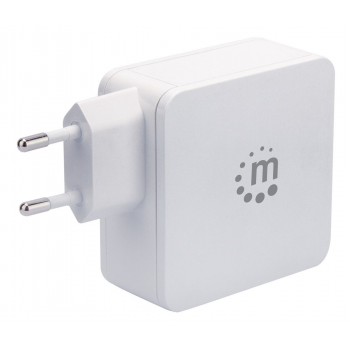 Manhattan Wall/Power Charger (Euro 2-pin), USB-C and USB-A ports, USB-C Output: 45W / 3A, USB-A Output: 2.4A, White, Three Year Warranty, Box