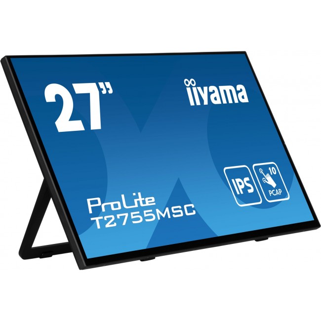 iiyama ProLite 27 Optical Bonded PCAP 10pt touchscreen monitor with IPS panel technology, edge-to-edge glass design, anti-fingerprint coating and a flexible stand