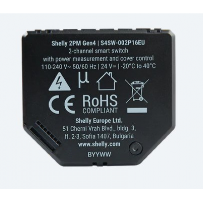 Shelly 2PM Gen4 dual WiFi relay with energy measurement